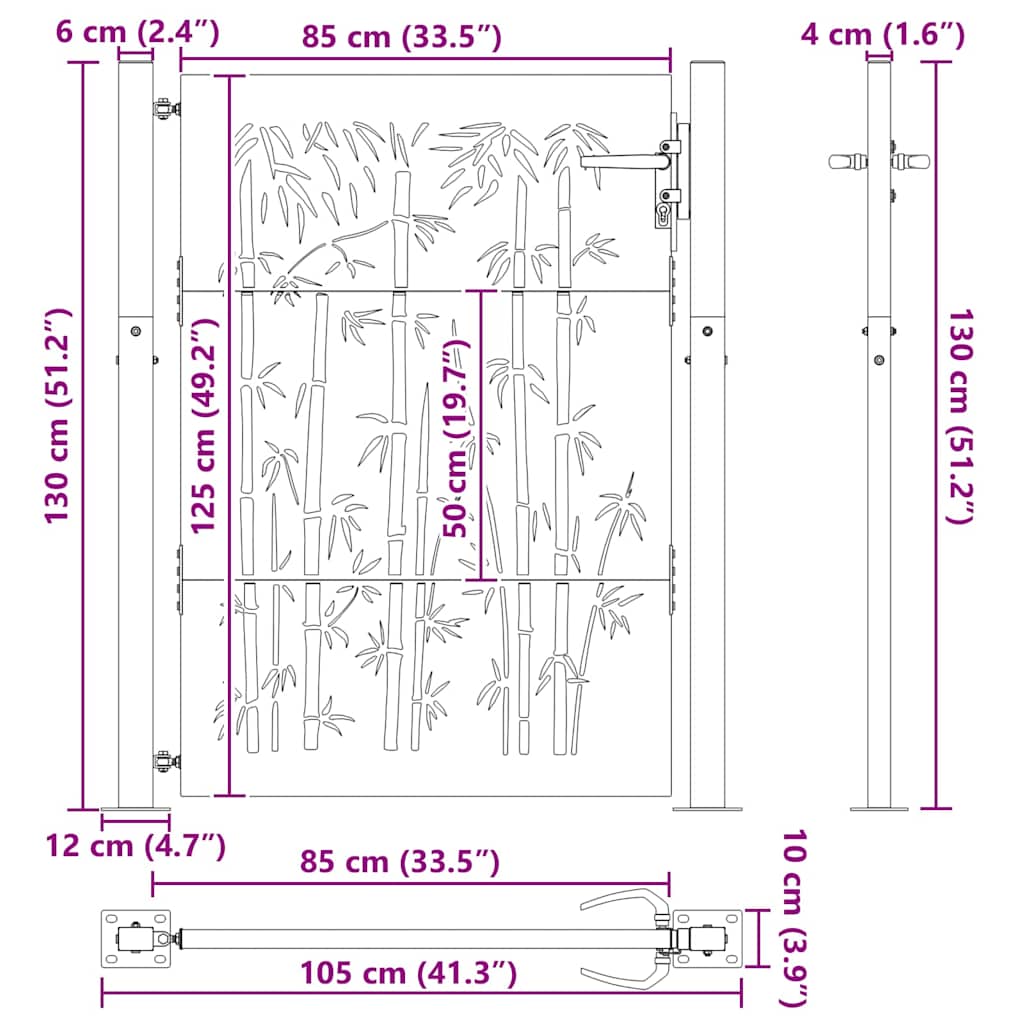 Zahradní brána, Zahradní brána 105x75 cm design z cortenové oceli s bambusem