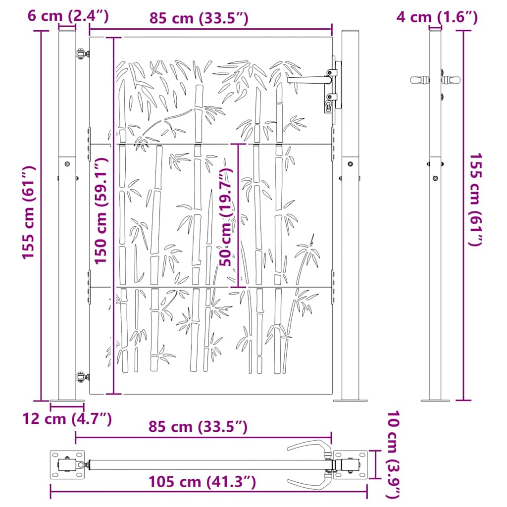 Zahradní brána, Zahradní brána 105x75 cm design z cortenové oceli s bambusem