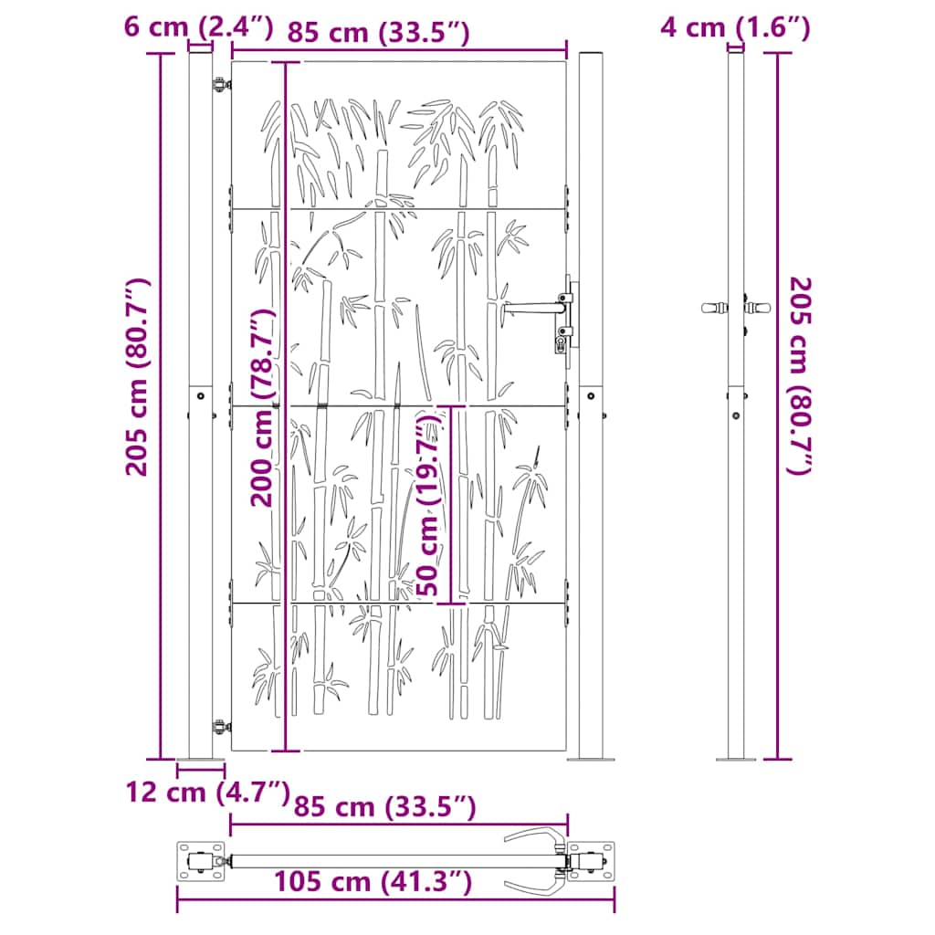 Zahradní brána, Zahradní brána 105x75 cm design z cortenové oceli s bambusem