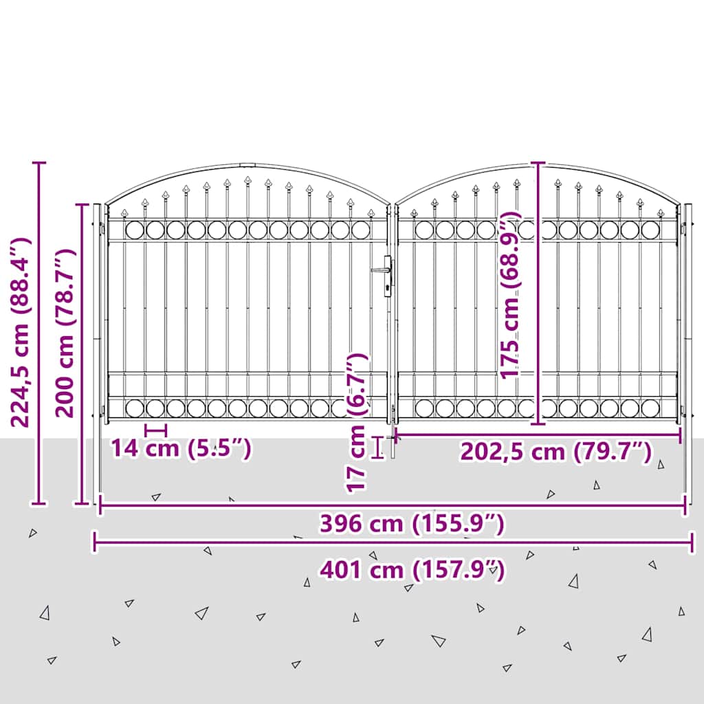 Plotová brána se zámkem Šedá 400 x 175 cm Ocel