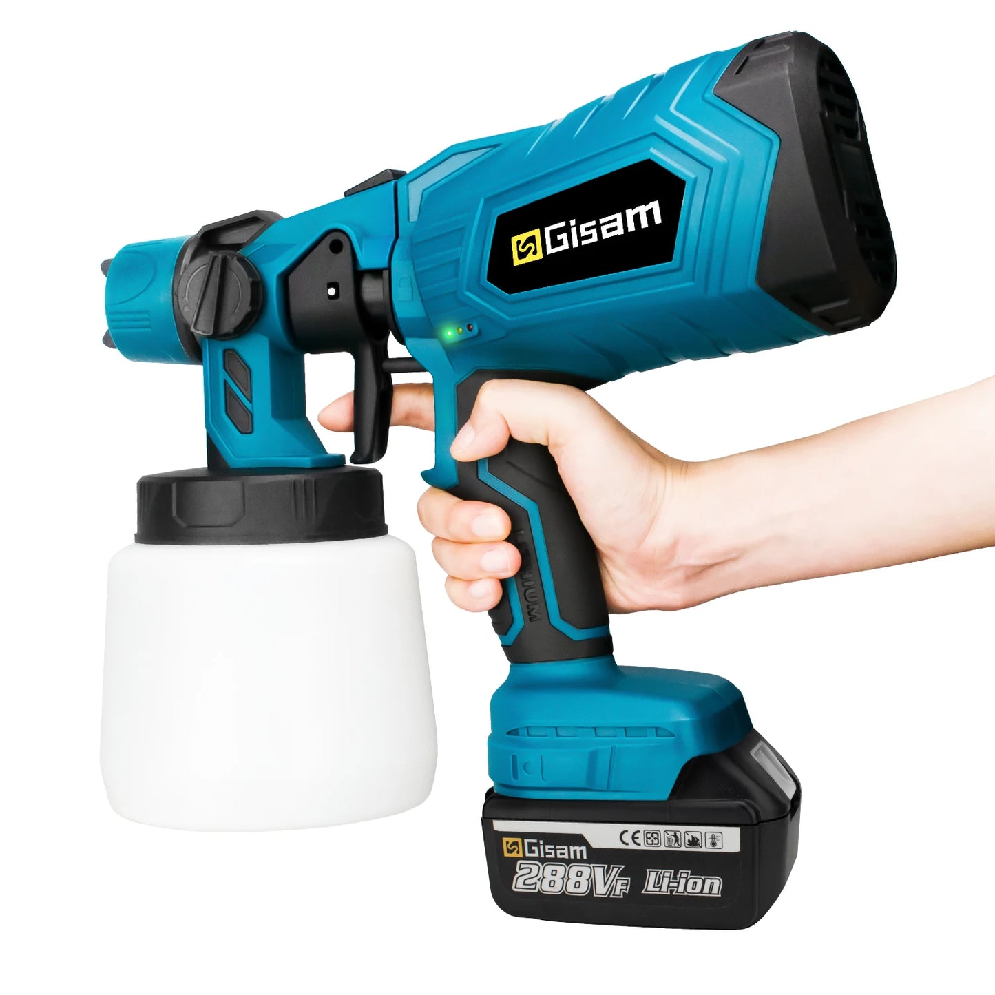 Gisam akumulátorová stříkací pistole 1000 ml 2x baterie 18V, modrá