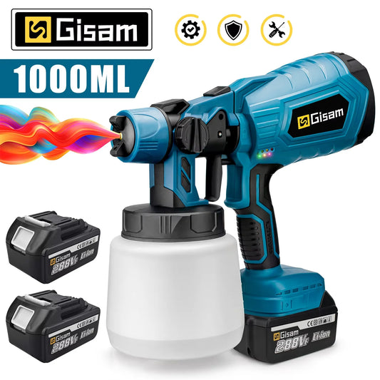 Gisam akumulátorová stříkací pistole 1000 ml 2x baterie 18V, modrá