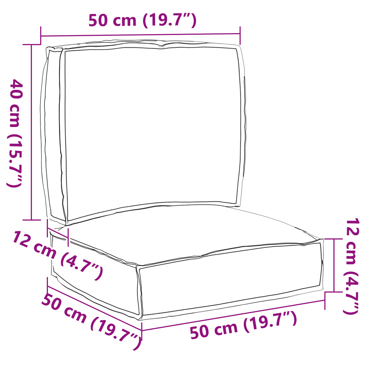 Sada polštářů na paletu 2 pcs Antracit 50 x 50 x 12 cm