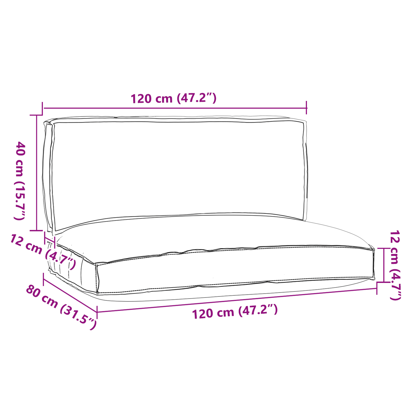 Sada polštářů na paletu 2 pcs Taupe 120 x 80 x 12 cm