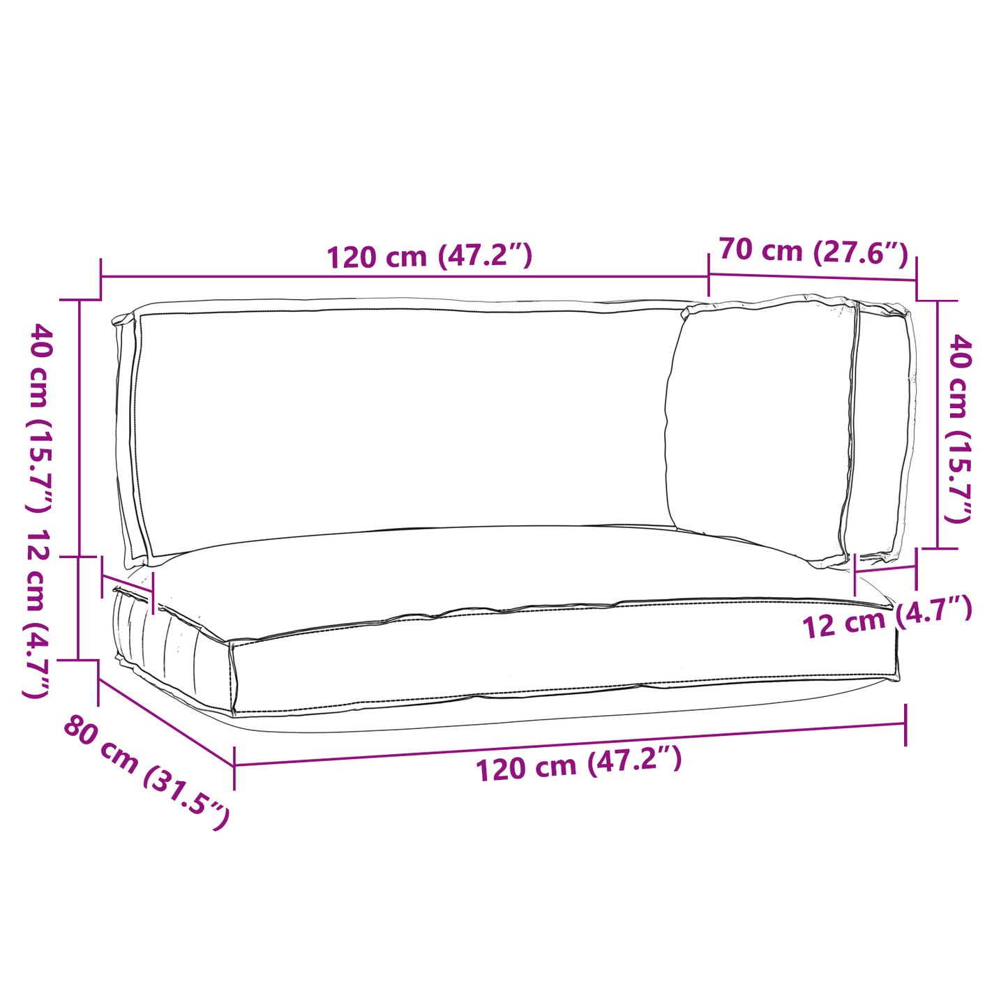 Sada polštářů na paletu 3 pcs Vzor listí 120 x 80 x 12 cm